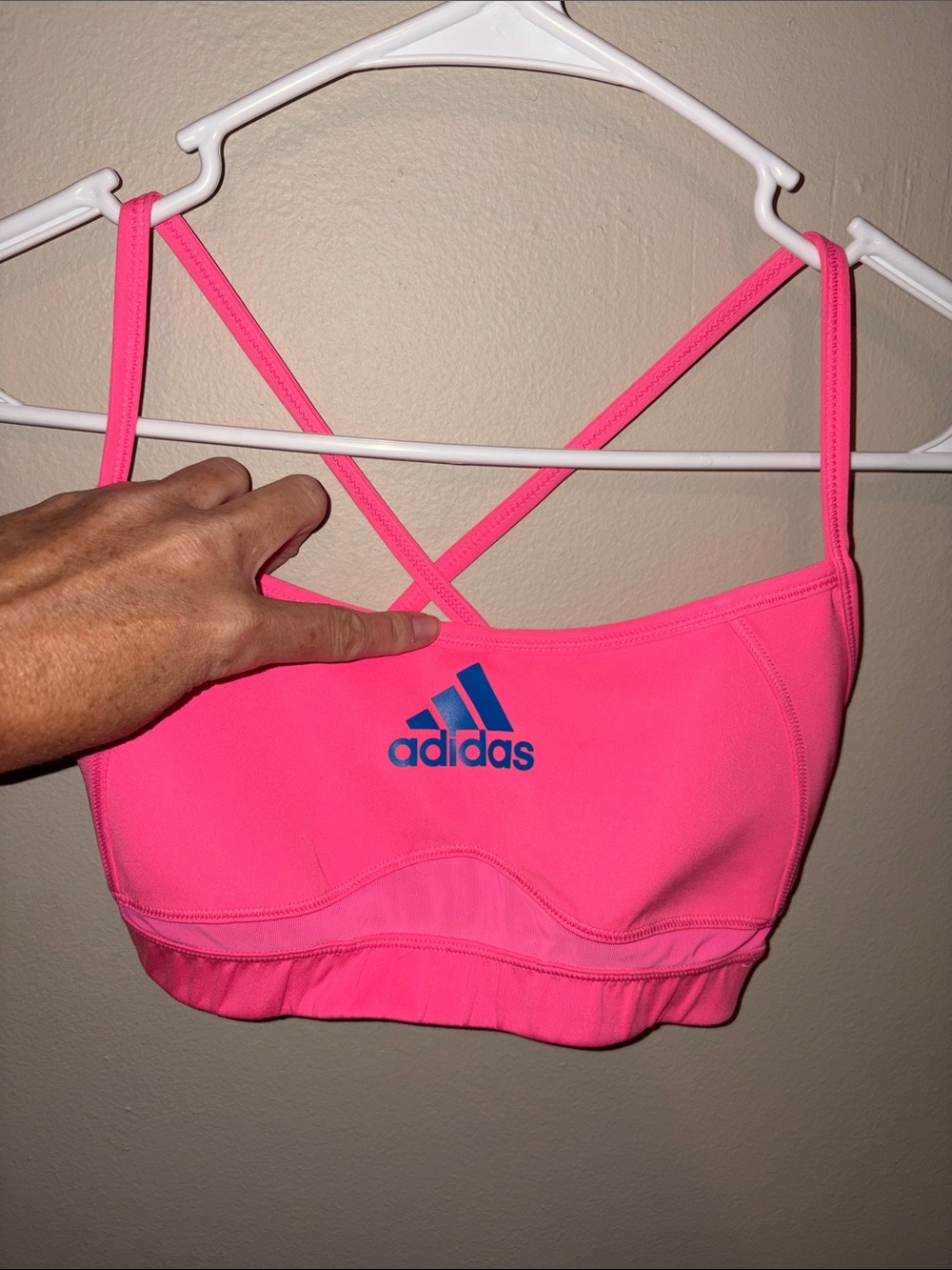 adidas Neon Pink Sports bra with Blue Logo
